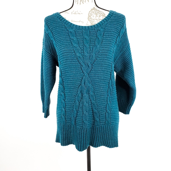 DKNY Jeans Teal Blue Cable Knit Sweater Small - Picture 5 of 8